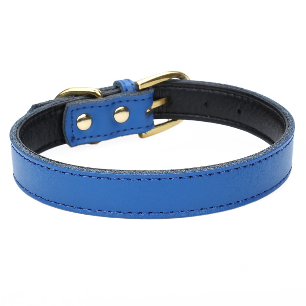 Aolove Basic Classic Padded Leather Pet Collars For Cats Puppy Small Medium Dogs (Large (Neck 14.5''-18.5''), Navy Blue)