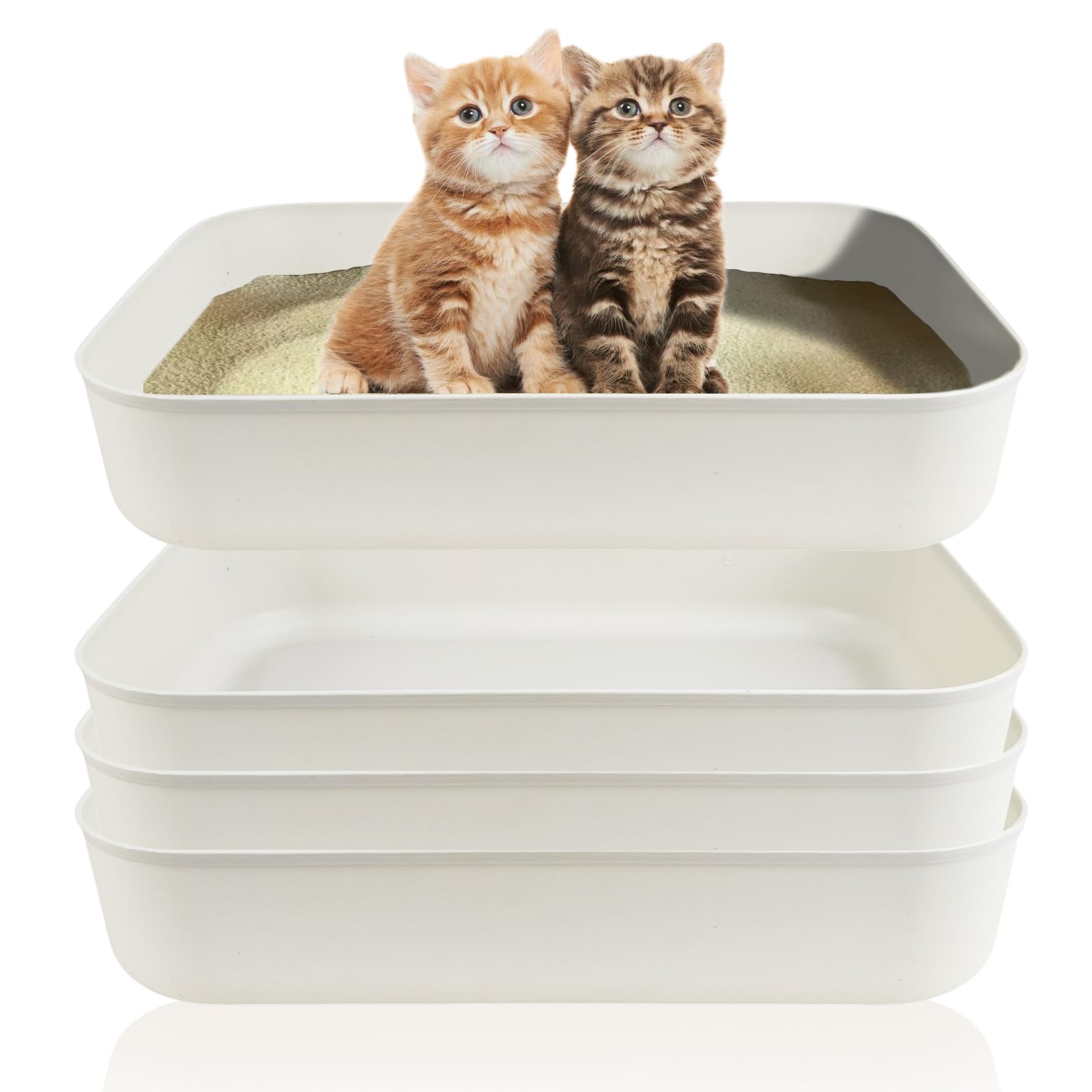 Small Litter Box, Plastic Kitten Litter Box, 13.9 X 9.8 X 3 Inch Open Litter Box For Small Pet, Easy To Clean (White 4Pcs)