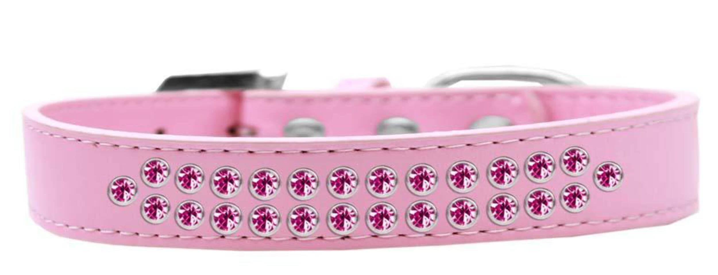 Dog, Puppy & Pet Fashion Collar, Two Row Bright Pink Crystal Rimsets Light Pink 12