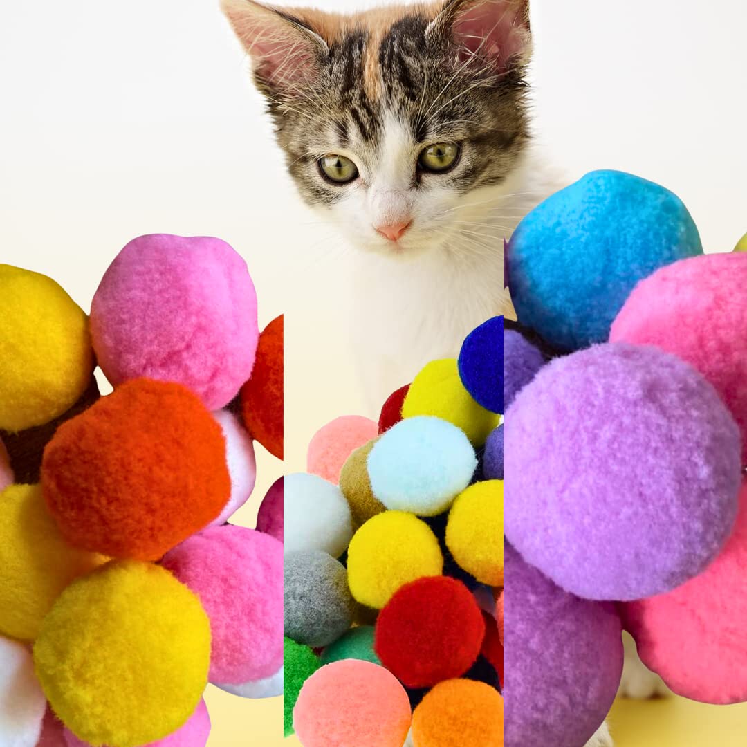 Shizhoo Premium Soft Pom Pom Balls For Kittens - Lightweight, Interactive, Assorted Colors - Plush Toy For Kitten Training And P
