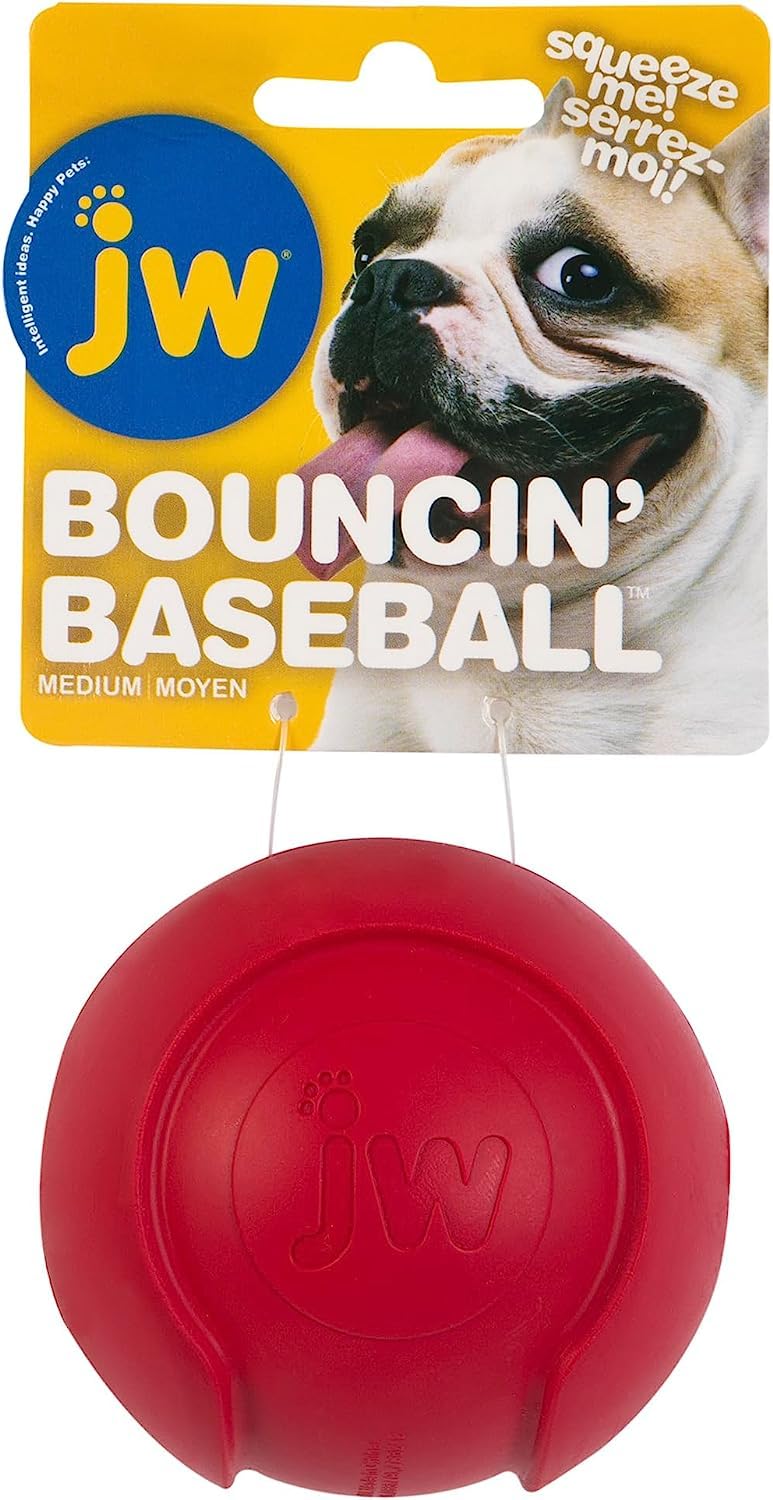 JW Pet Company iSqueak Bouncin Baseball Dog Toy, Medium (Colors Vary)