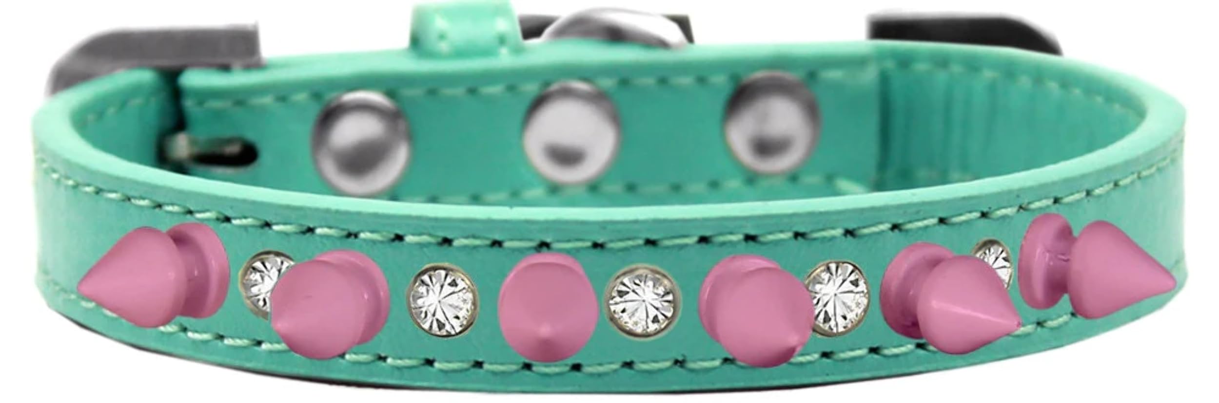 Pet and Dog Spike Collar, Clear Crystals & Light Pink Spikes” Lavender 16