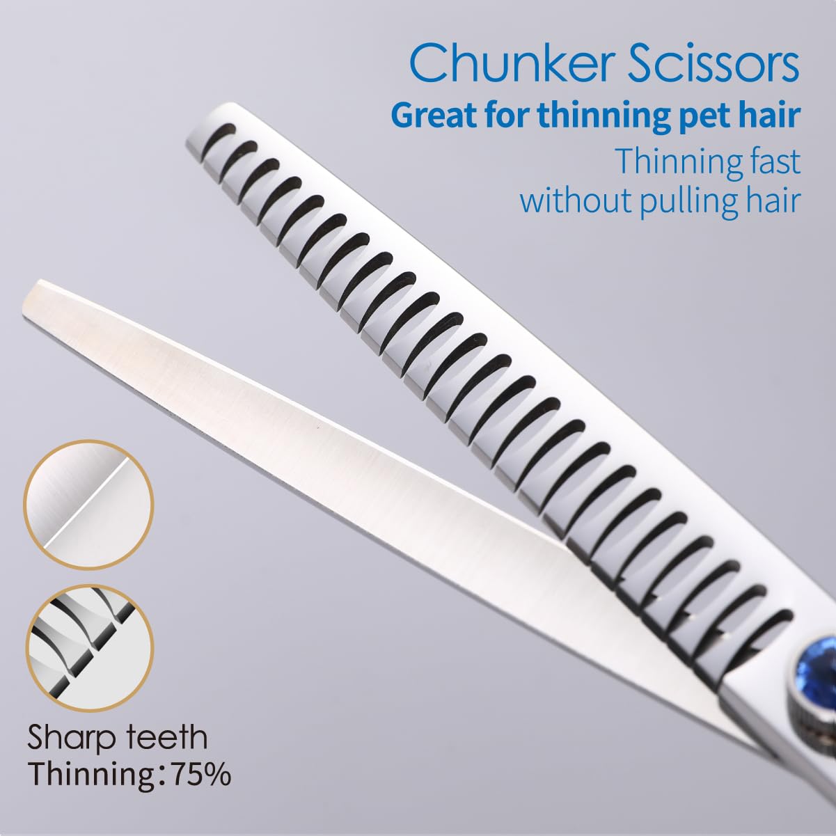 Left Handed Dog Grooming Scissors Kit 7.5 In Professional Curved Thinning Straight Shears 3Pcs Set For Grooming Big Dogs Poodle