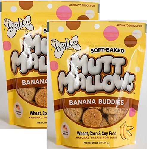 Lazy Dogs Mutt Mallows Soft Baked Dog Treats Banana Buddies 5 oz Bag - Safety Sealed 2 Pack