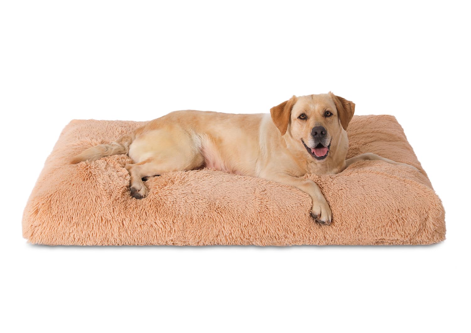Bedfolks Waterproof Crate Bed, Plush Dog Kennel Pad With Removable Washable Cover, Faux Fur, Fluffy, 41''X27'', Solid Camel