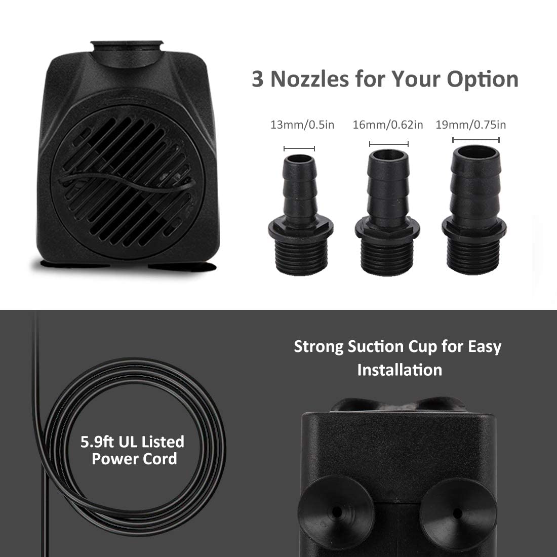 Growneer 550Gph Submersible Pump 30W Ultra Quiet Fountain Water Pump, 2000L/H, With 7.2Ft High Lift, 3 Nozzles For Aquarium, Fish Tank, Pond, Hydroponics, Statuary Black