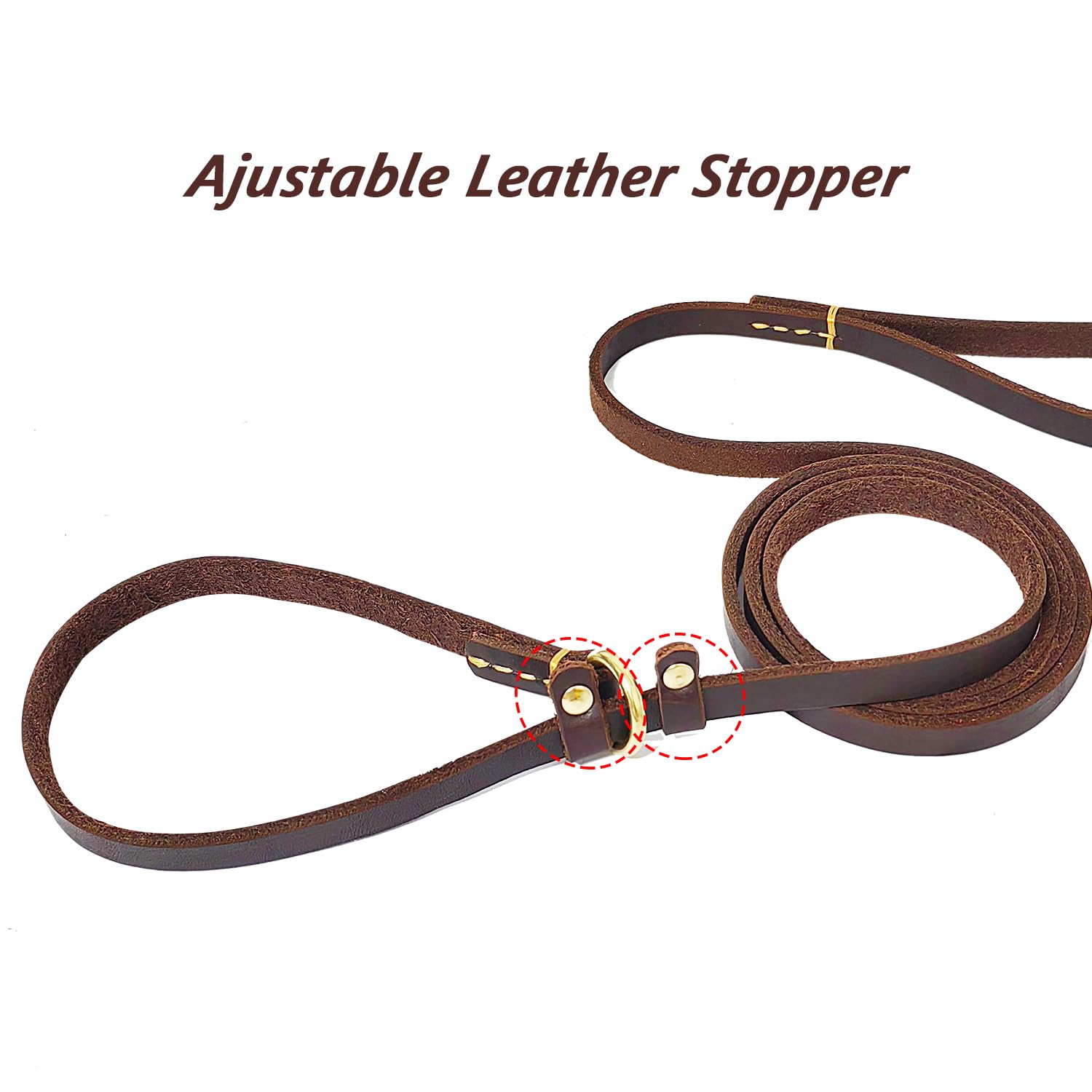 Lwbmg 5.6Ft Leather Dog Leash, Real Leather Slip Lead For Medium Large Dogs, Adjustable Heavy Duty Pet Training Leash Brown