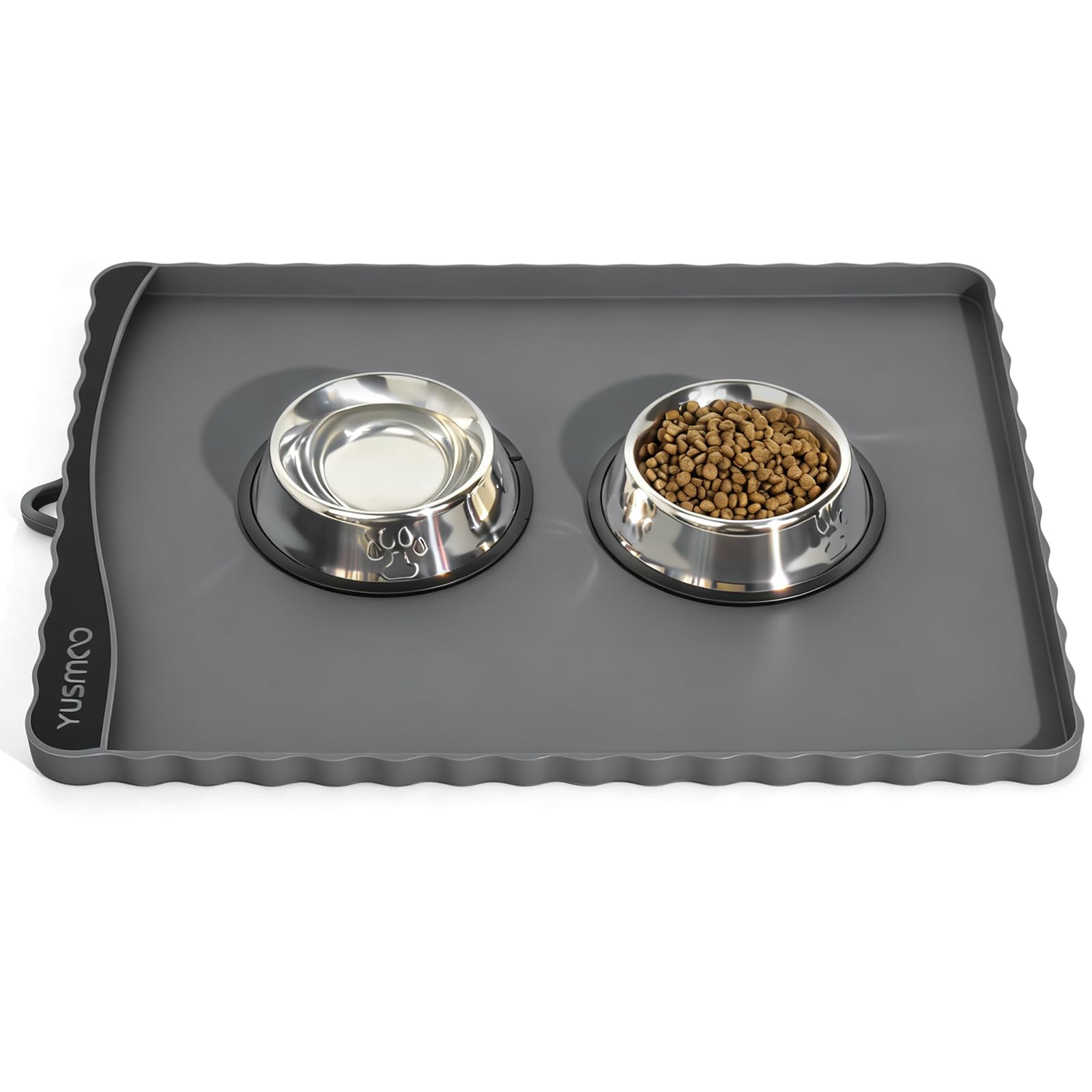 YUSMOO Dog Food Mat 20 x 15, Waterproof Silicone Pet Feeding Mat with Raised Edge & Residue Pocket, Non-Slip Bowl Mat for Dog Ca