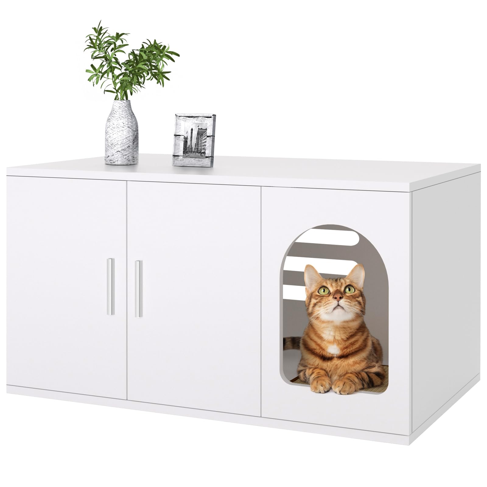 Amunrbrek Modern Cat Litter Box Enclosure Furniture As End Side Table, Stackable Litter Box Furniture With Front Entry Cat Door 