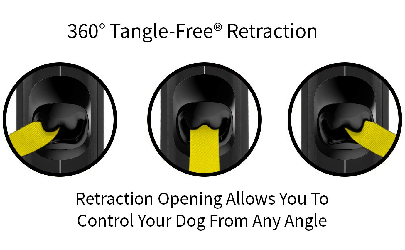 Tug 360 Tangle-Free Reflective Retractable Dog Leash | 16 Ft Strong Nylon Tape (Medium)
