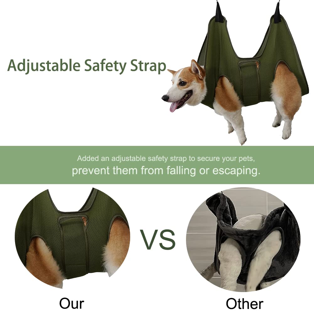 Mklhgty Pet Dog Grooming Hammock Harness, Breathable Nylon Sling for Dogs & Cats, Small, Green, Includes Nail Clippers & File