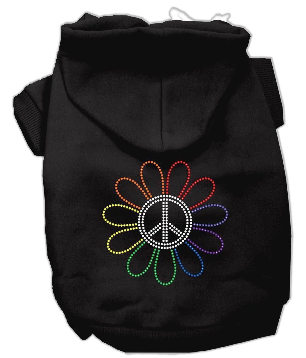 Mirage Pet Products Rhinestone Rainbow Flower Peace Sign Hoodie, Size 12, Cream