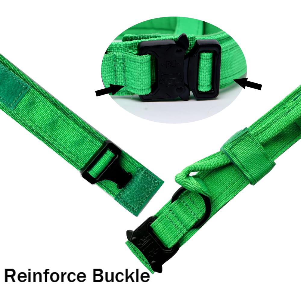 Tactical Dog Collar Military Dog Collar Adjustable Nylon Dog Collar Heavy Duty Metal Buckle With Handle For Dog Training (Bright Green,Xl)