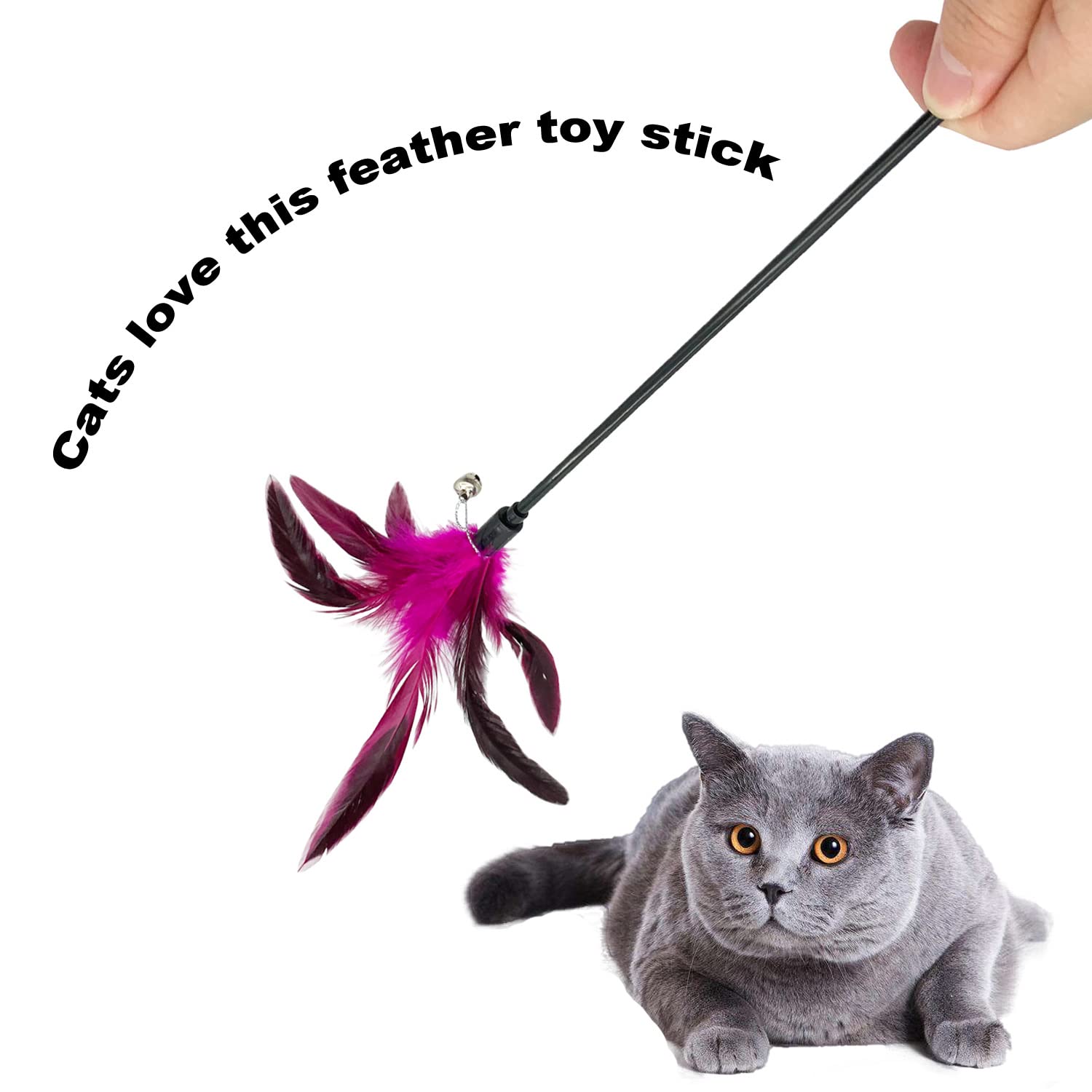 Cateness Cat Wand Toy Feather Stick Cat Toys, 7 Pieces Interactive Cat Toy Feathers Wand For Indoor Cats