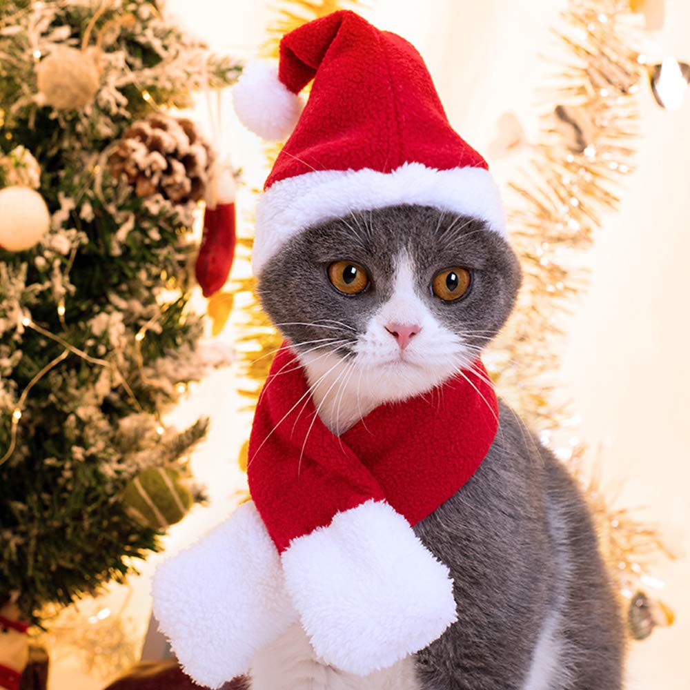 Christmas Santa Hats Plush Pet Dog Cat Red Hat Merry Christmas Caps Deluxe Headpiece Adjustable 3D Cosplay Costume Accessories C