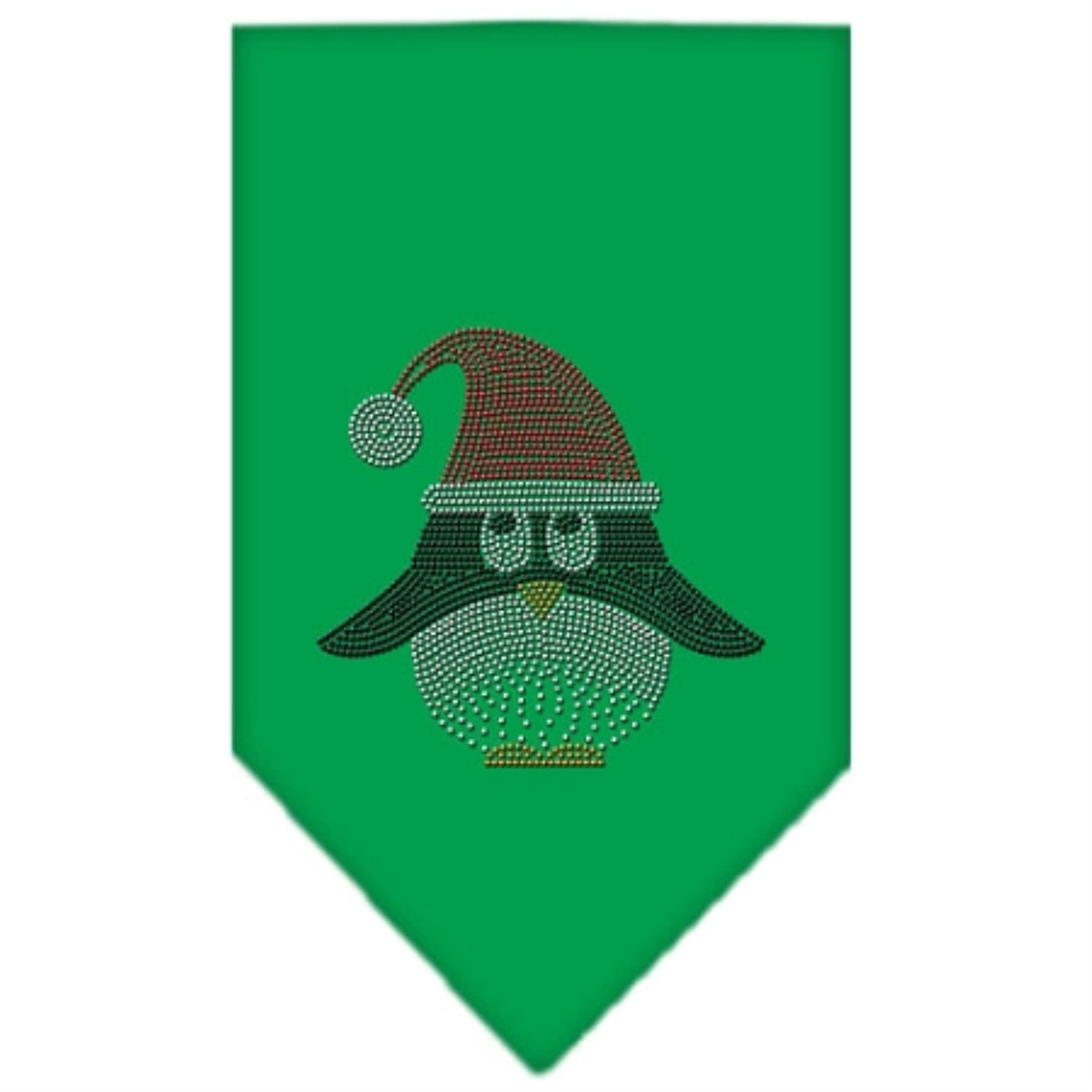 Christmas Pet and Dog Bandana Rhinestone, "Santa Penguin" Emerald Green Small