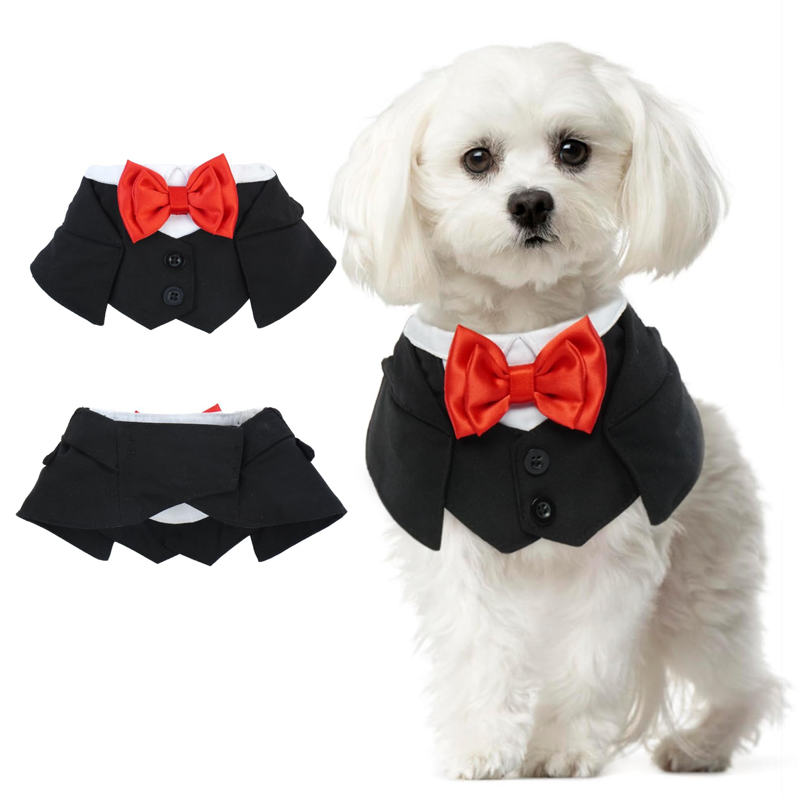Ikipuko Xs Tuxedo Wedding Bandana Suit And Tie For Formal Wear - Adjustable Collar Red Bowtie Outfit For Parties Birthday Costum