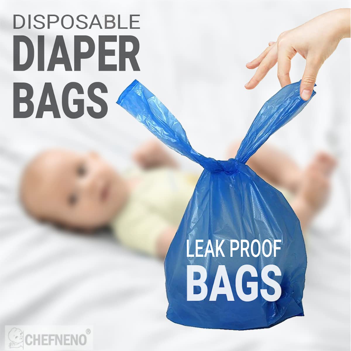 Baby Diaper Bag Disposable (500 Count, Blue) Fresh Baby Powder Scented Easy Tie Handles Bulk Diaper Sacks Disposable Dog Poop Ba