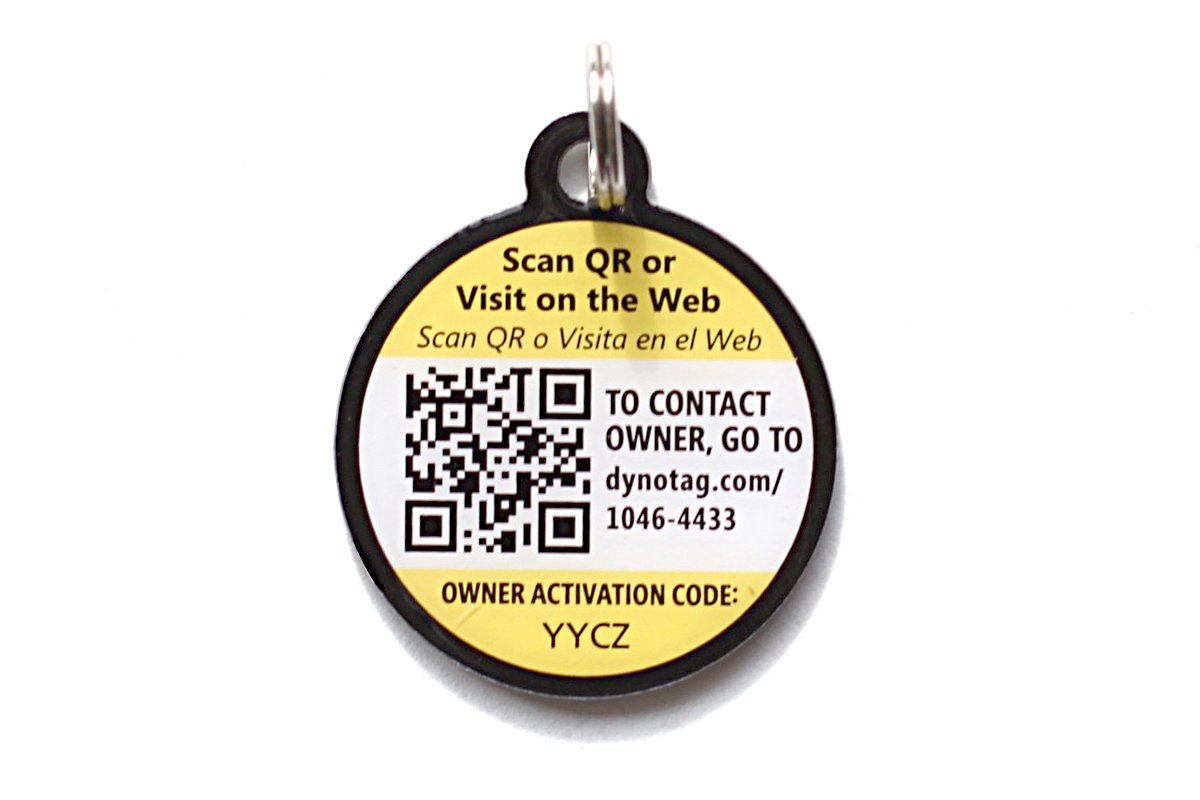 Dynotag® Web Enabled Smart Round Coated Metal Id Tag And Ring. Pet Tag, Property Tag - Multiple Uses, With Dynoiq™ & Lifetime Recovery Service.