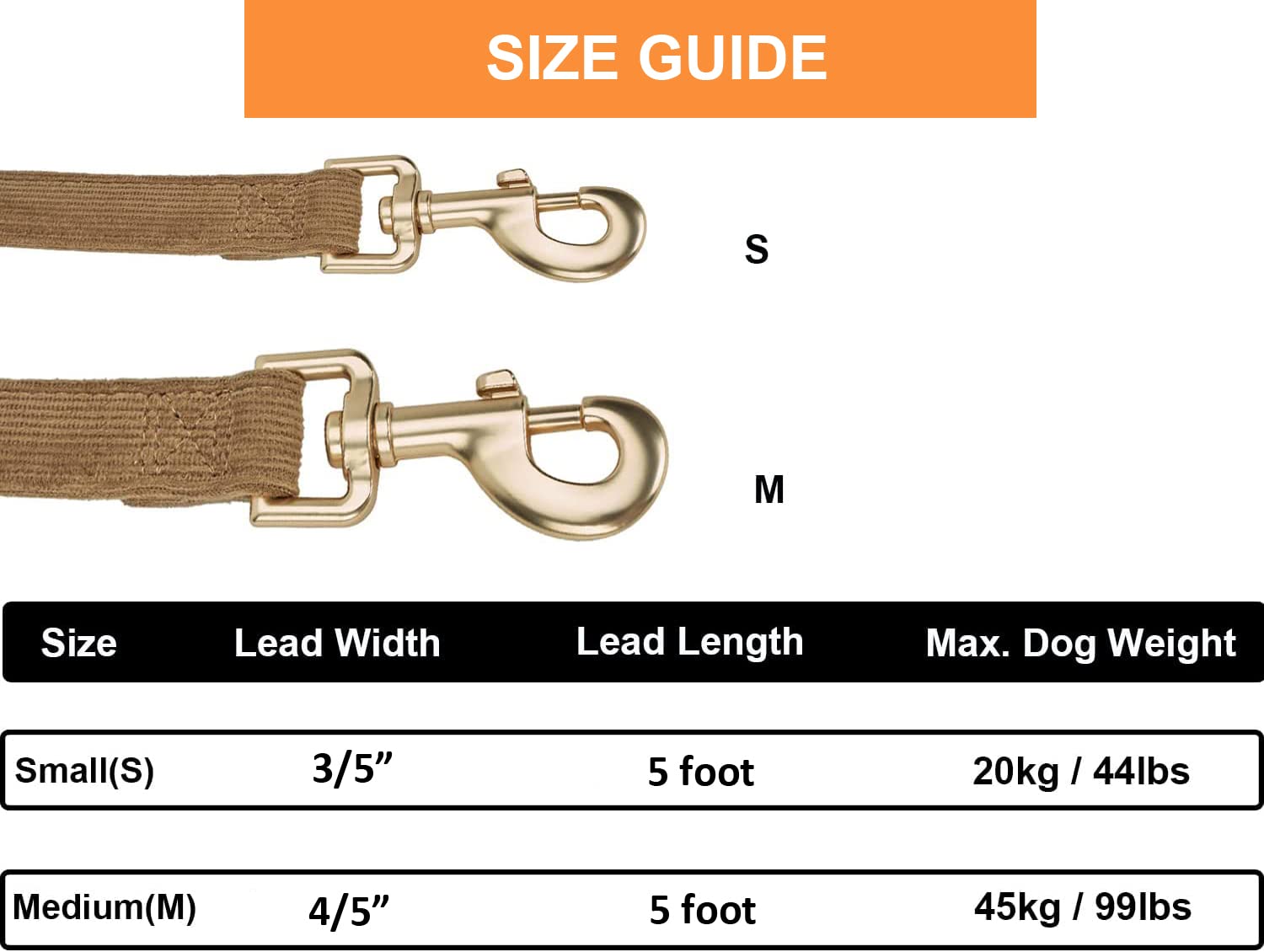 Ewinoom Soft Cotton Dog Leash, 5 Ft Heavy Duty Corduroy Dog Leashes With Gold Metal Hook For Small Medium Large Dogs,Medium,Brwo