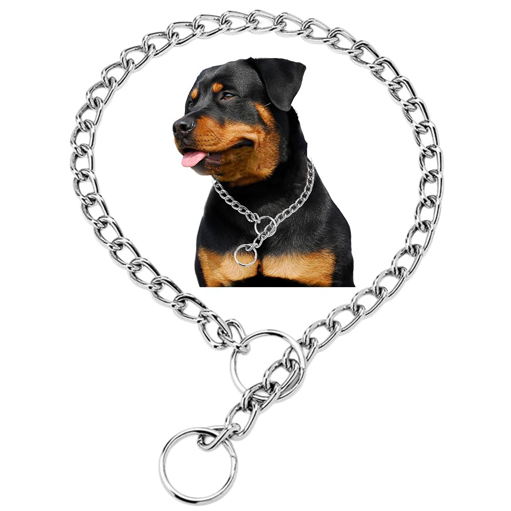 Silver Choke Collar For Dogs,Metal Slip Link Dog Choke Collar Training Heavy Duty Male Boys Dog Choker Chain Female Girls Martin