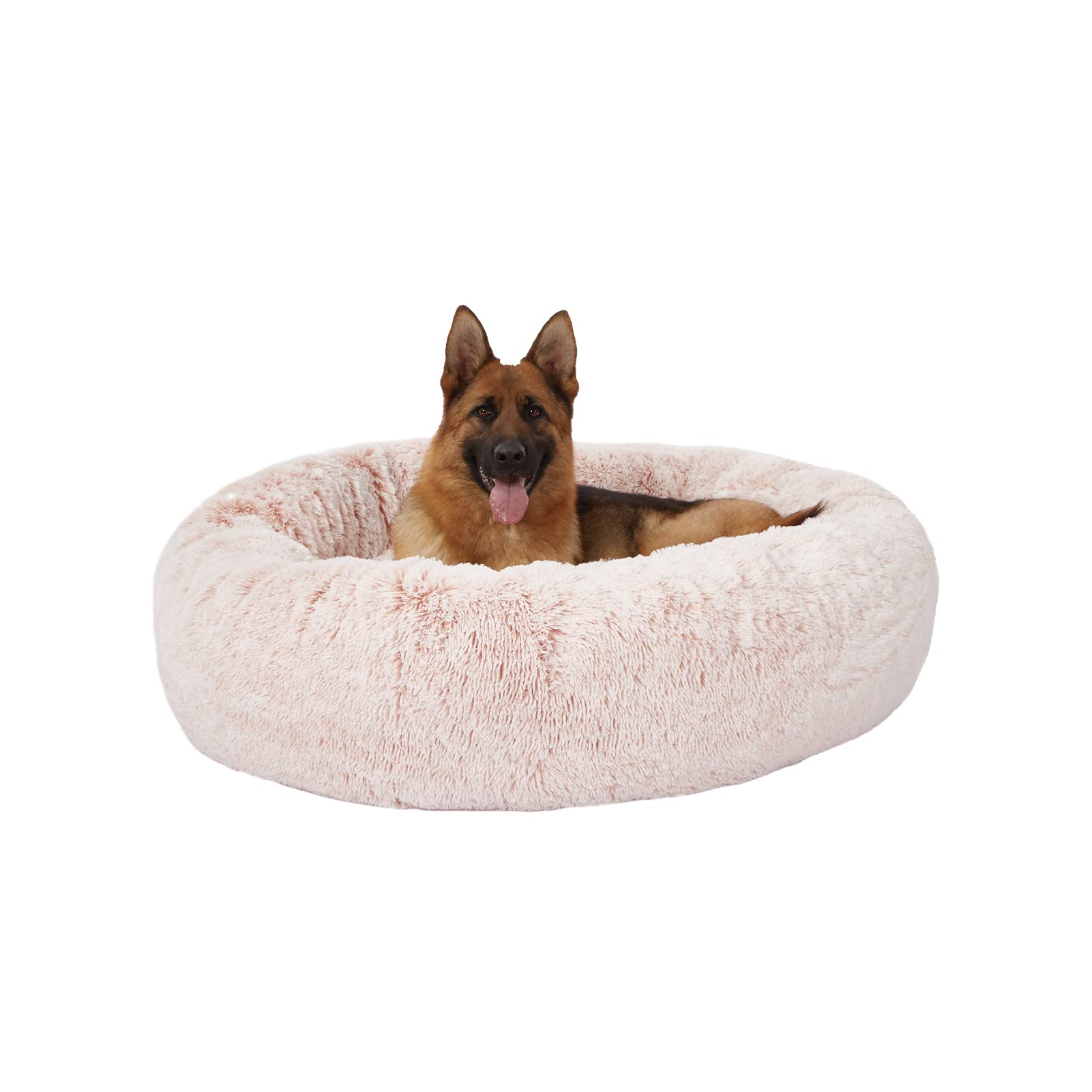 Bedfolks Calming Donut Dog Bed, 45-Inch Round Plush Anti-Anxiety Dog Bed, Washable With Non-Slip Bottom (Pink, Extra Large)