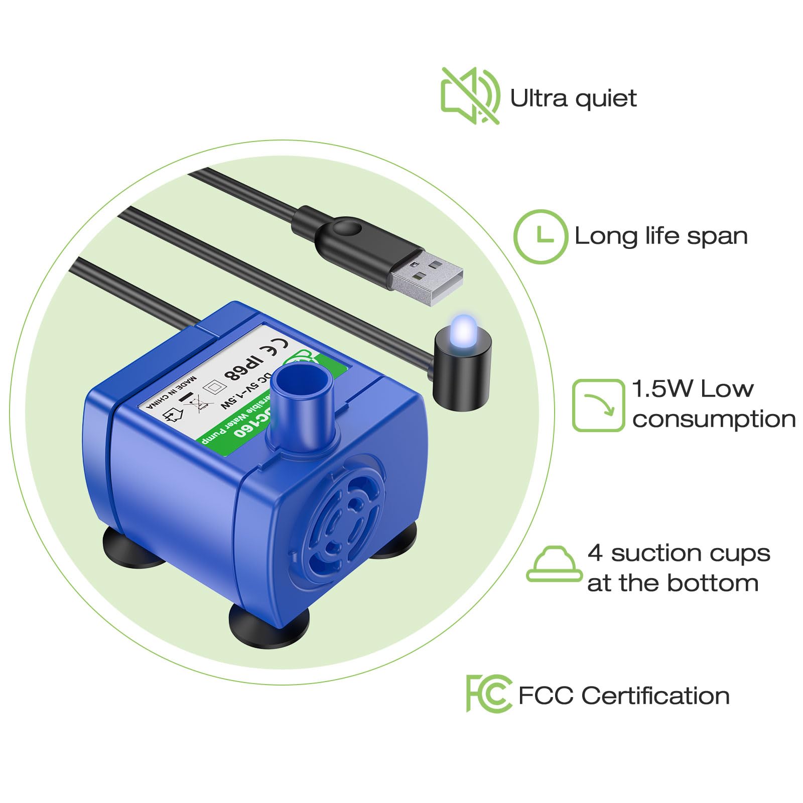 Vekonn Cat Water Fountain Stainless Steel Top With 4 Filters & 4 Sponges, 2.4L Pet Water Fountain For Small Dog And Cat With Led