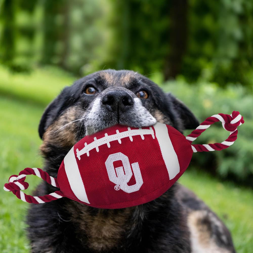 Pets First NCAA Oklahoma Sooners Football Dog Toy, Tough Quality Nylon Materials, Strong Pull Ropes, Inner Squeaker, Collegiate