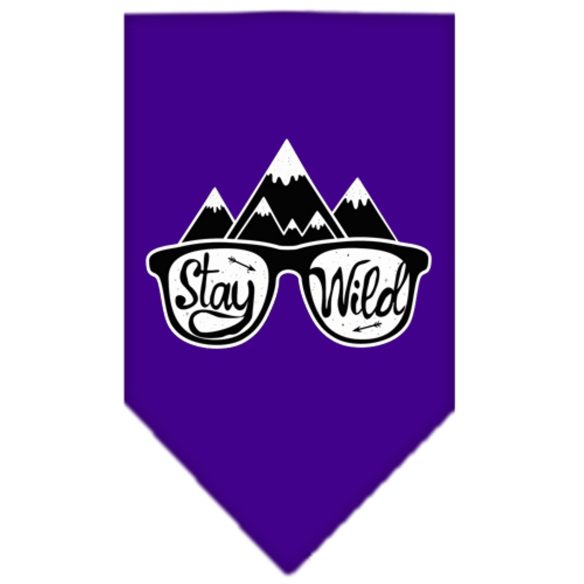 Dog Bandana Screen Printed, &quot;Stay Wild&quot; Purple Large
