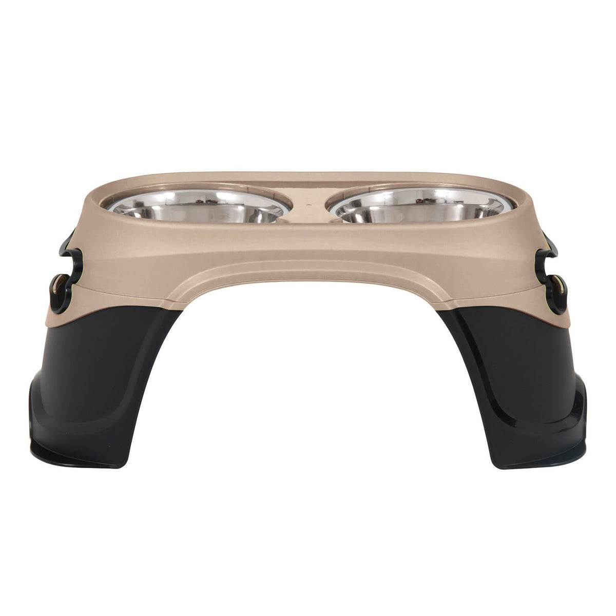 Petmate Easy Reach Pet Diner Elevated Dog Bowls 2 Sizes 2 Polished Colors, Black/Pearl Tan, Large (23479), Made in USA