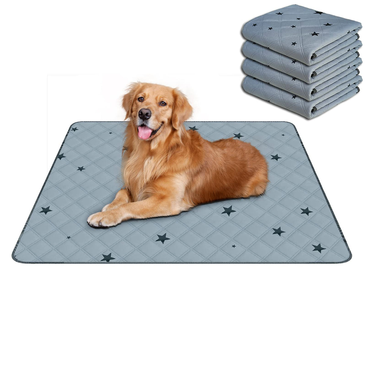 Rioussi Washable Pee Pads For Dogs, Reusable, Absorbent, Leakproof, Non Slip Pet Puppy Pads For Potty Training. Gray Stars, 24X4