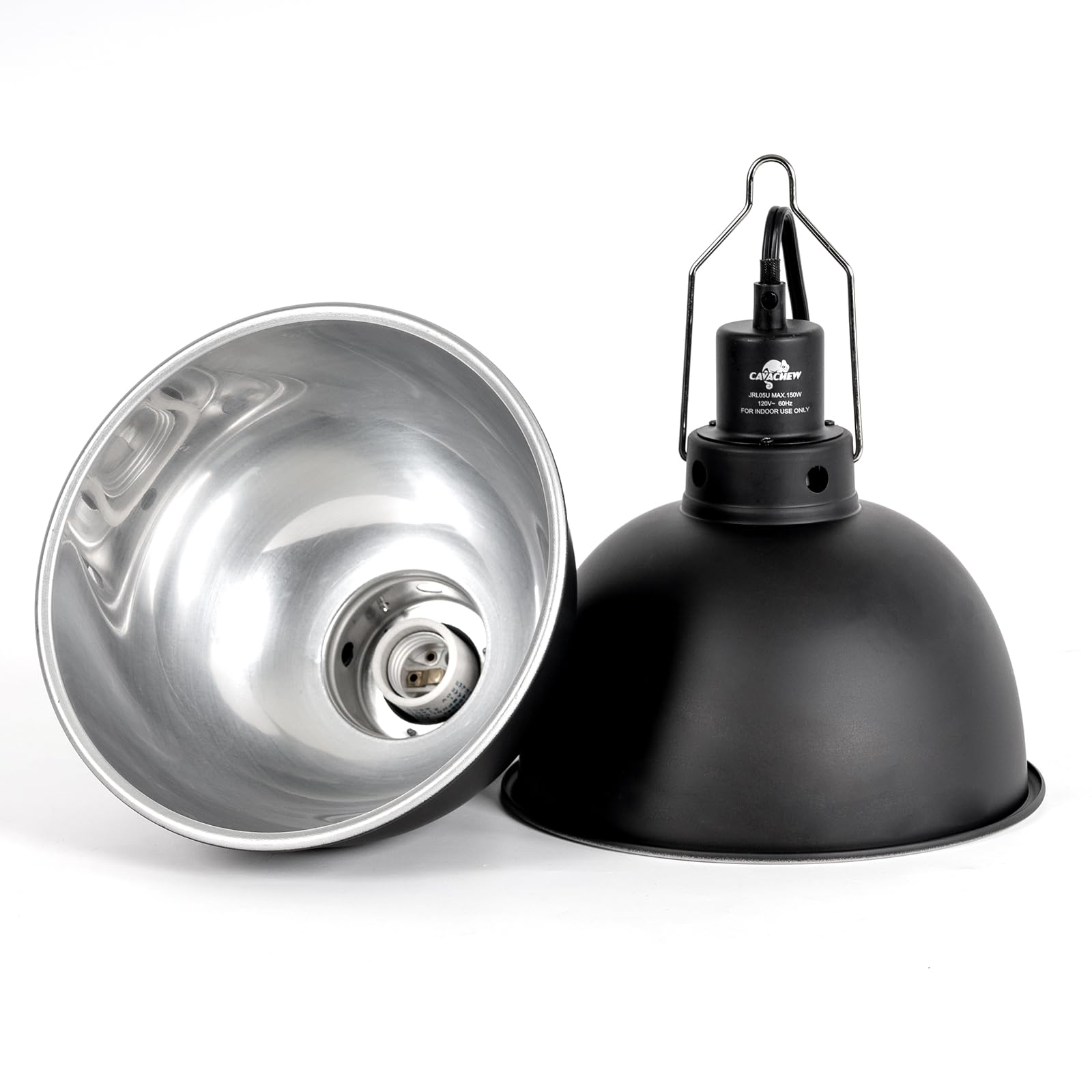 CAVACHEW 2 Pack Reptile Light Fixture, 8.5in Deep Dome Reptile Lamp Fixture, Optical Reflection Cover, Separate Switche & Hook,
