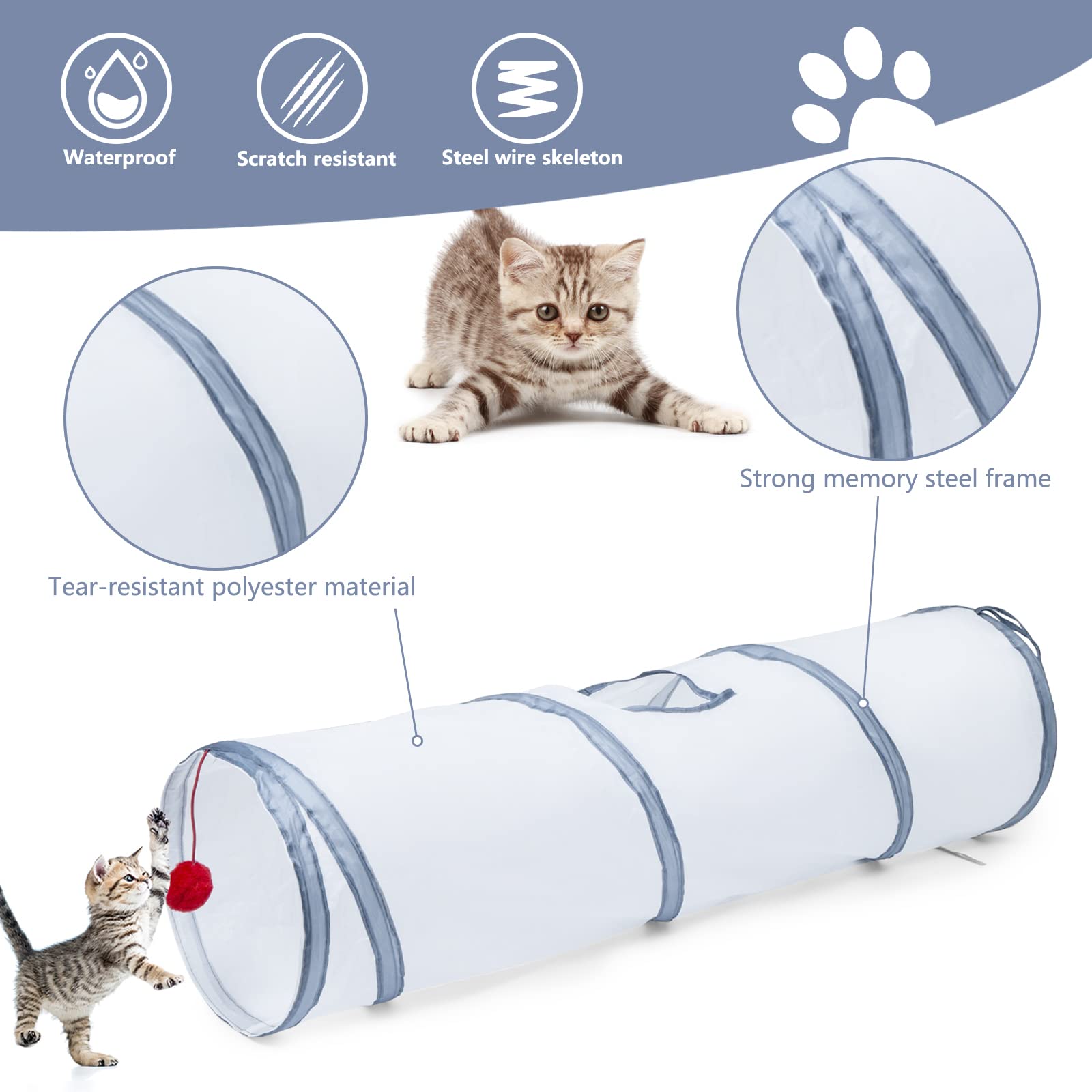 Sheldamy Cat Tunnel, 2-Way Cat Tunnels For Indoor Cats, Collapsible Cat Play Tunnel, Interactive Toy Maze Cat House With 1 Play