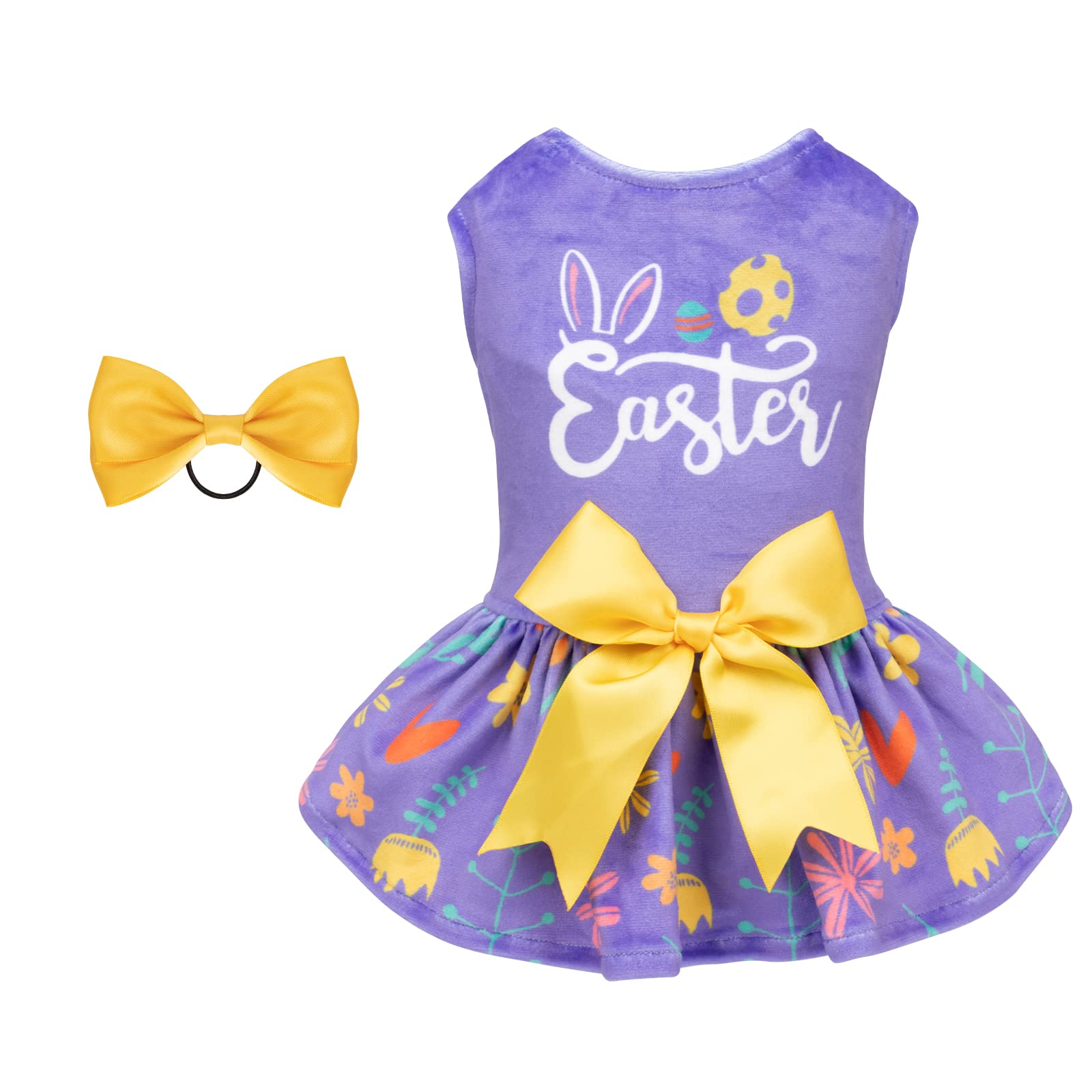 Cutebone Easter Dog Dress Velvet For Small Dogs Girl Flower Skirt Puppy Dresses Purple Dog Clothes Cva16S-D