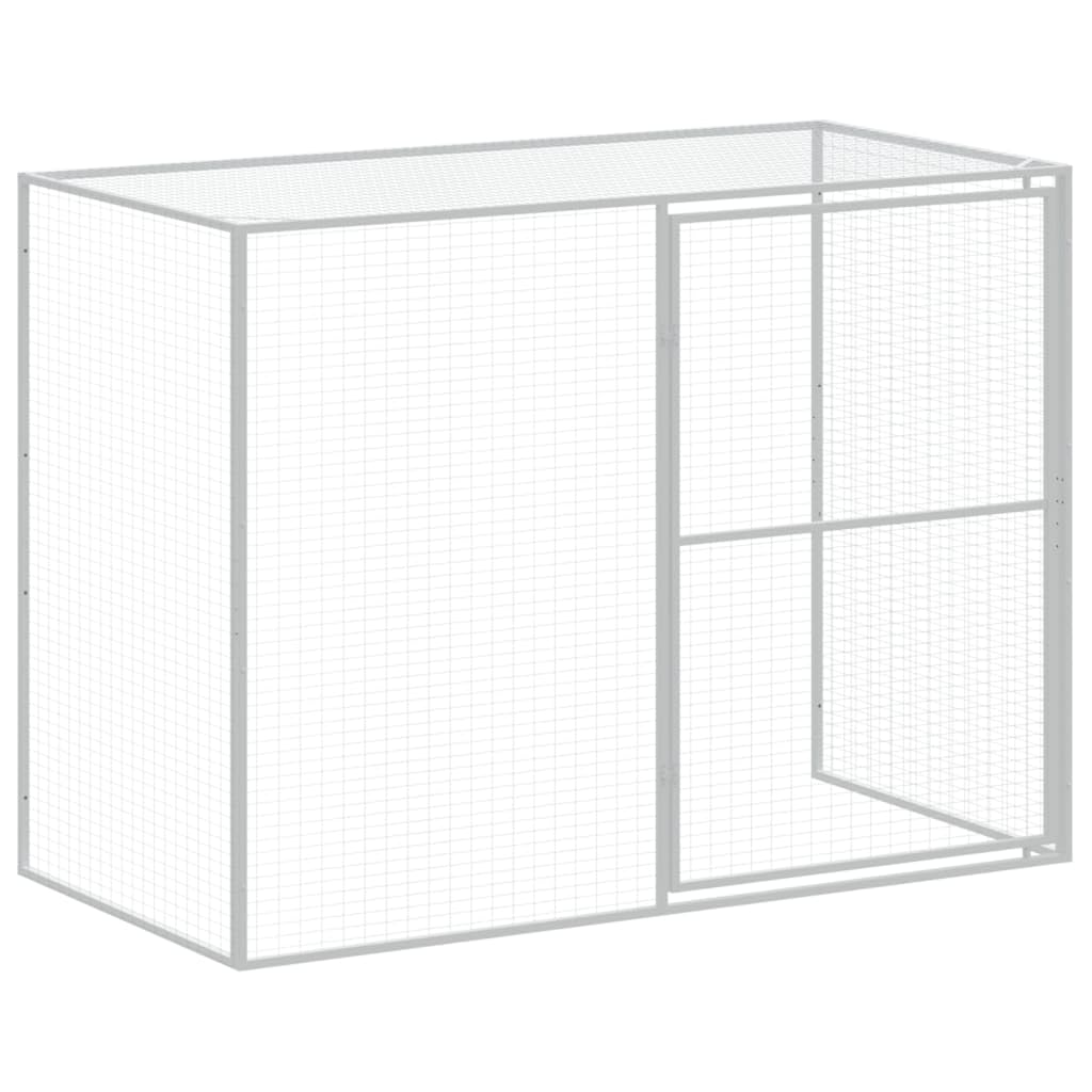 vidaXL Dog House, Dog Kennel with Run, Dog Cage with Lockable Door and Latch, Pet House for Small Animals, Light Grey Galvanised Steel