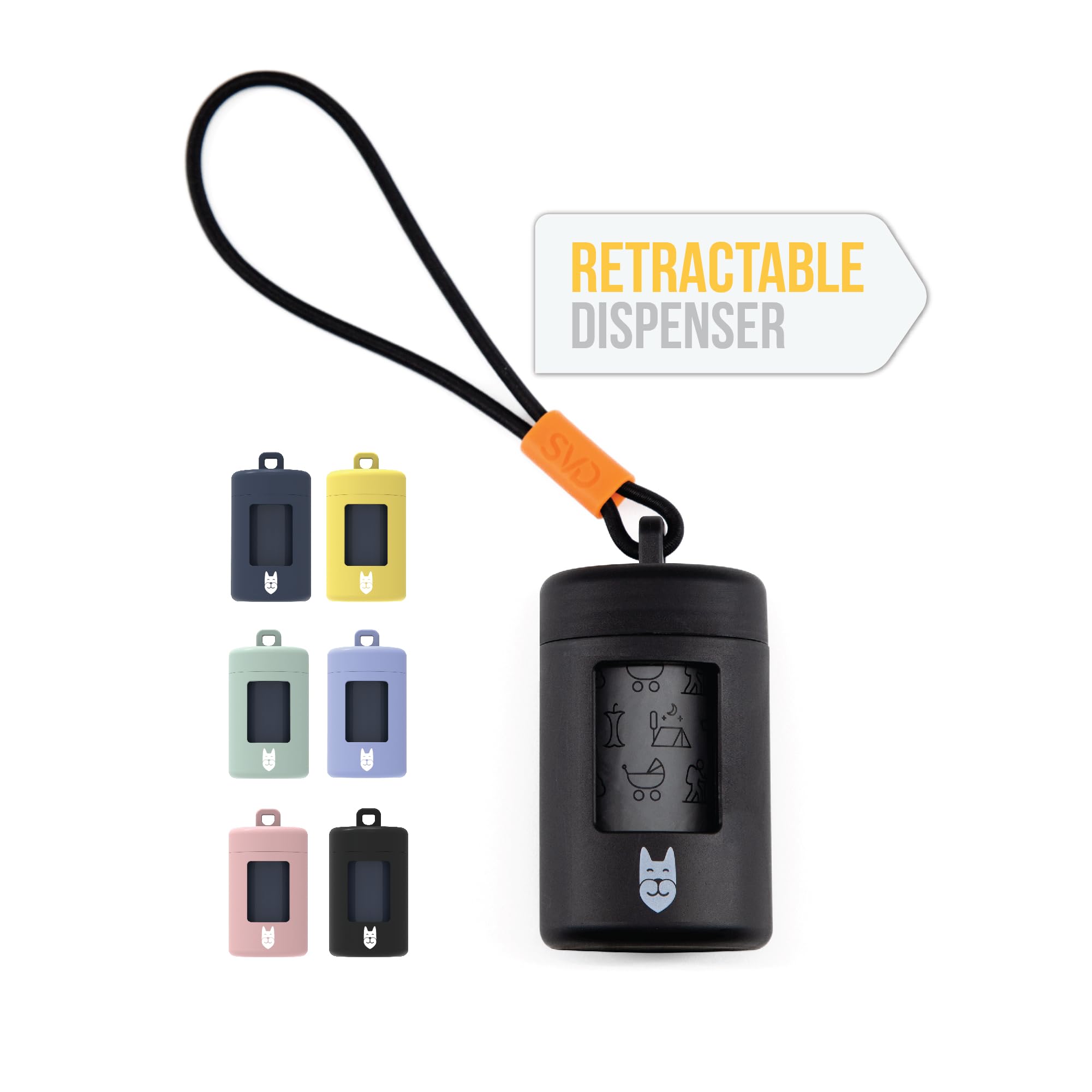 Svd.Pet Retractable Poop Bag Dispenser, Lightweight Holder, Stretchy Strap Fits Any Leash, Dog Walking Accessory (Black)