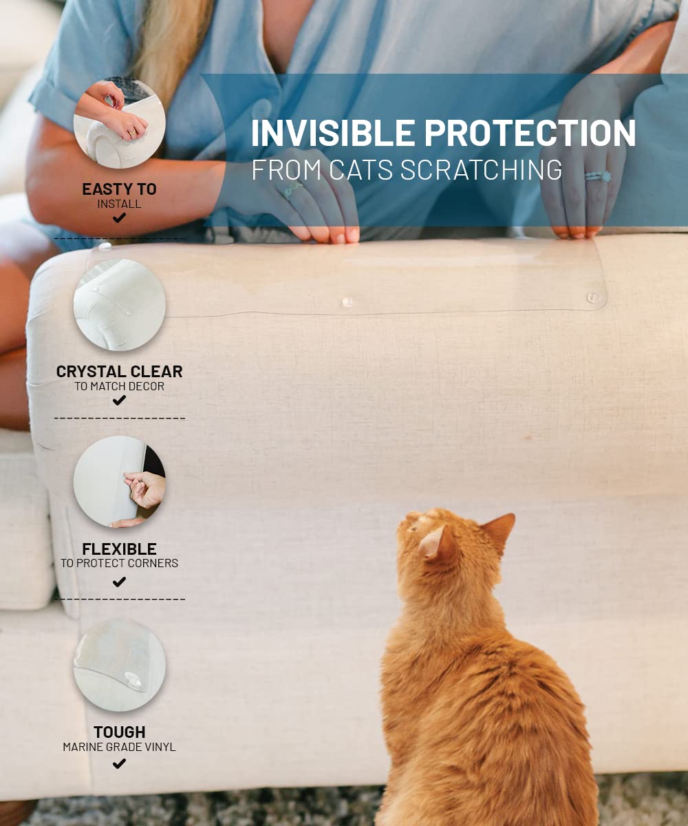 Clawguard Marine Grade Furniture Shields The Ultimate Clear Cat Scratch Pads To Protect & Cover Couch/Sofa/Chair/Upholstery, Crystal Clear