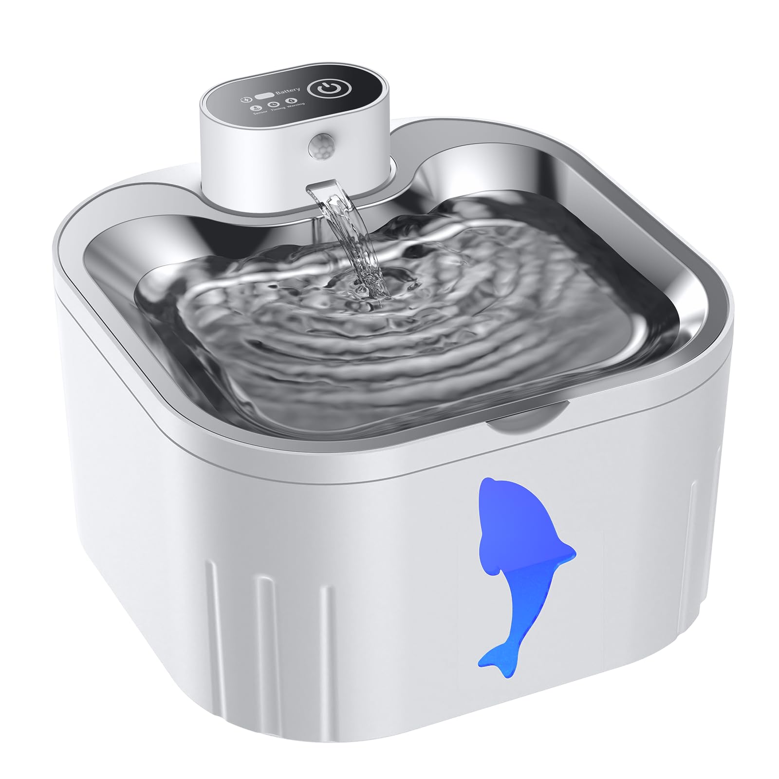 Senyoson Wireless Cat Water Fountain Stainless Steel, 101Oz/3.2L Cat Fountain Battery Operated, Cordless Pet Water Fountain For 