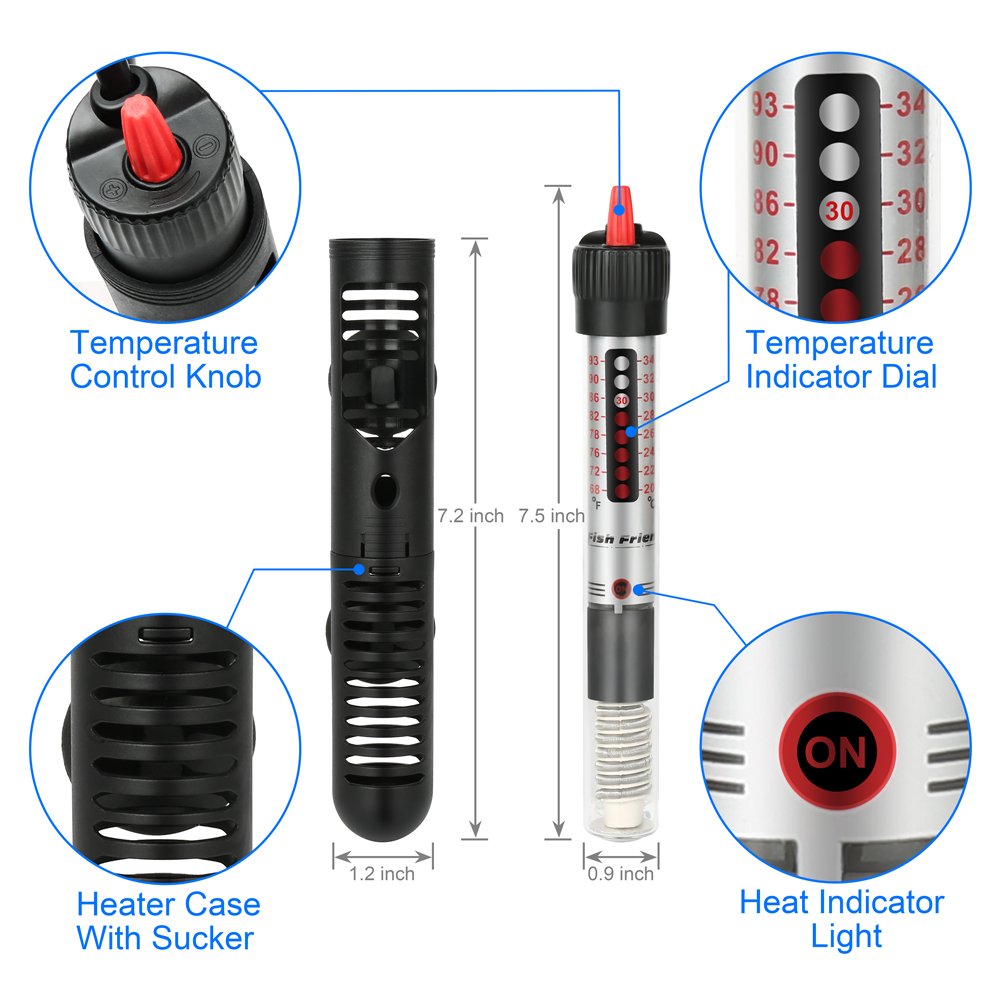 Datoo Submersible 50W Aquarium Heater Adjustable Fish Tank Heater 50 Watt