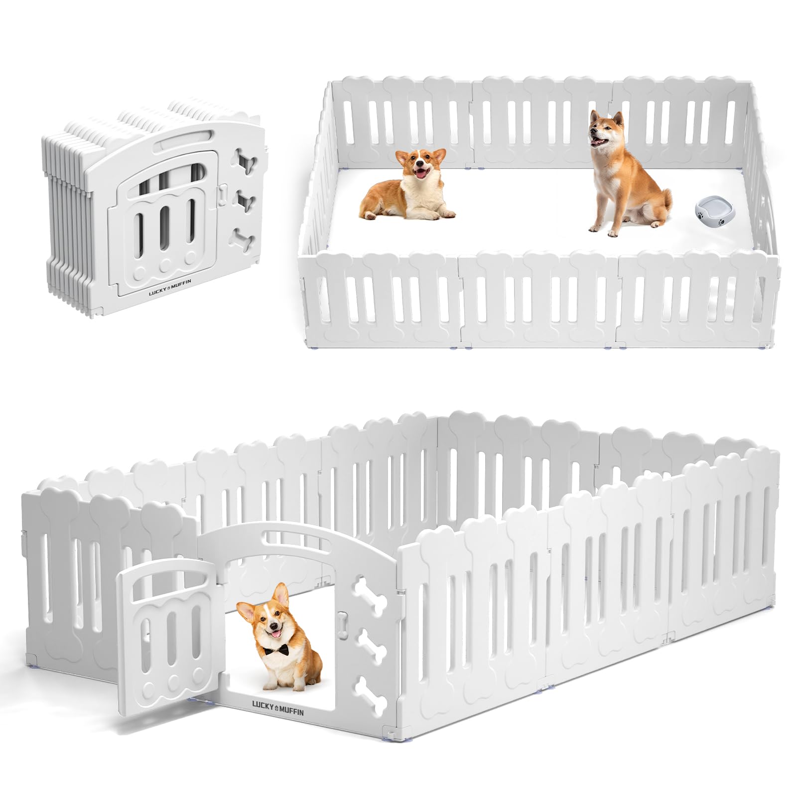 Lucky Muffin Dog Playpen With Door & Whelping Box, 10-Panel Lightweight Plastic Fence For Small To Medium Pets, Indoor/Outdoor U