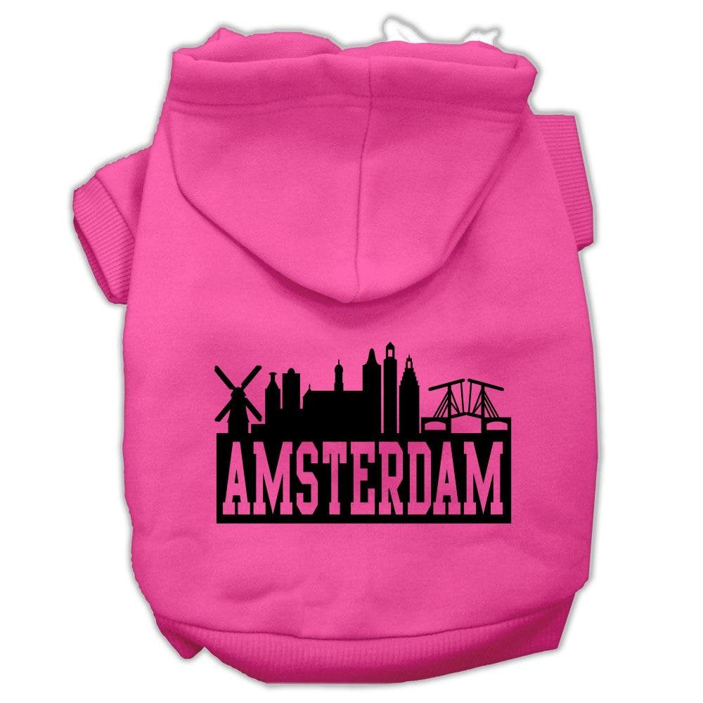 Pet, Dog & Cat Hoodie Screen Printed, &quot;Amsterdam Skyline&quot; Bright Pink SM (3-6 lbs.)