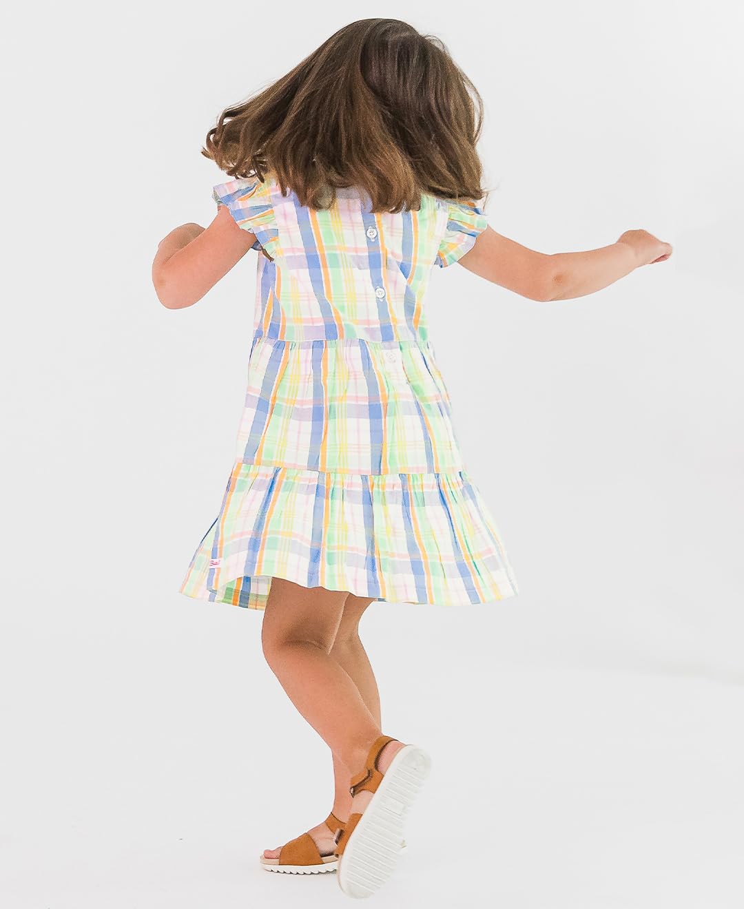 Rufflebutts Clubhouse Rainbow Plaid Flutter Sleeve Tiered Dress - 18-24M
