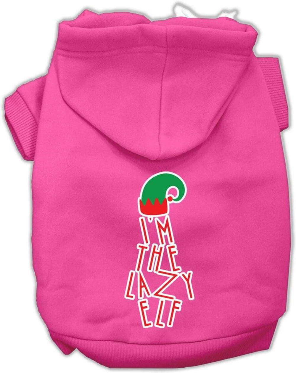 Mirage Pet Products Lazy Elf Screen Print Pet Hoodie, Bright Pink, Medium/Size 12