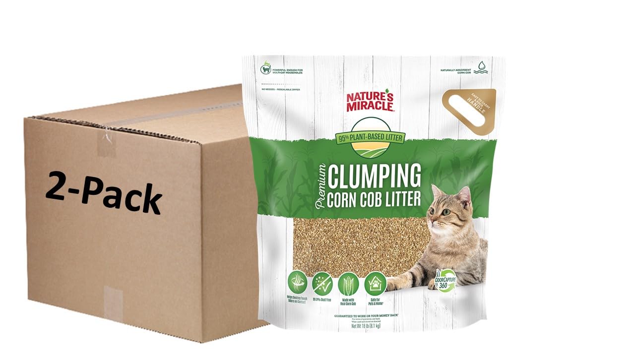 Nature'S Miracle Premium Clumping Corn Cob Litter, Tough Odor Bio-Enzymatic Formula, Dust Free, 18Lb (2 Pack)