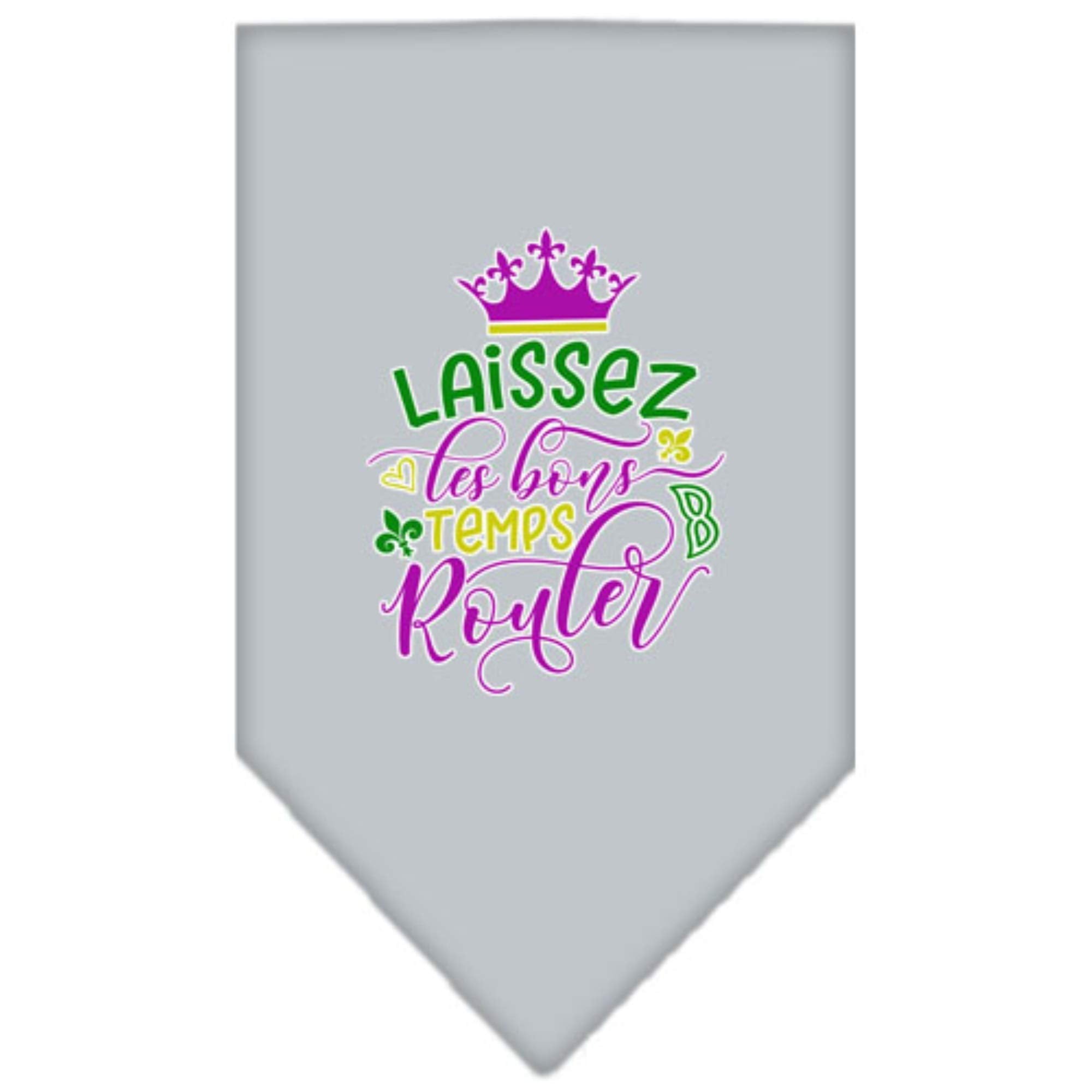 Pet and Dog Bandana Screen Printed, &quot;Laissez Les Bons Temps Rouler&quot; Grey Small