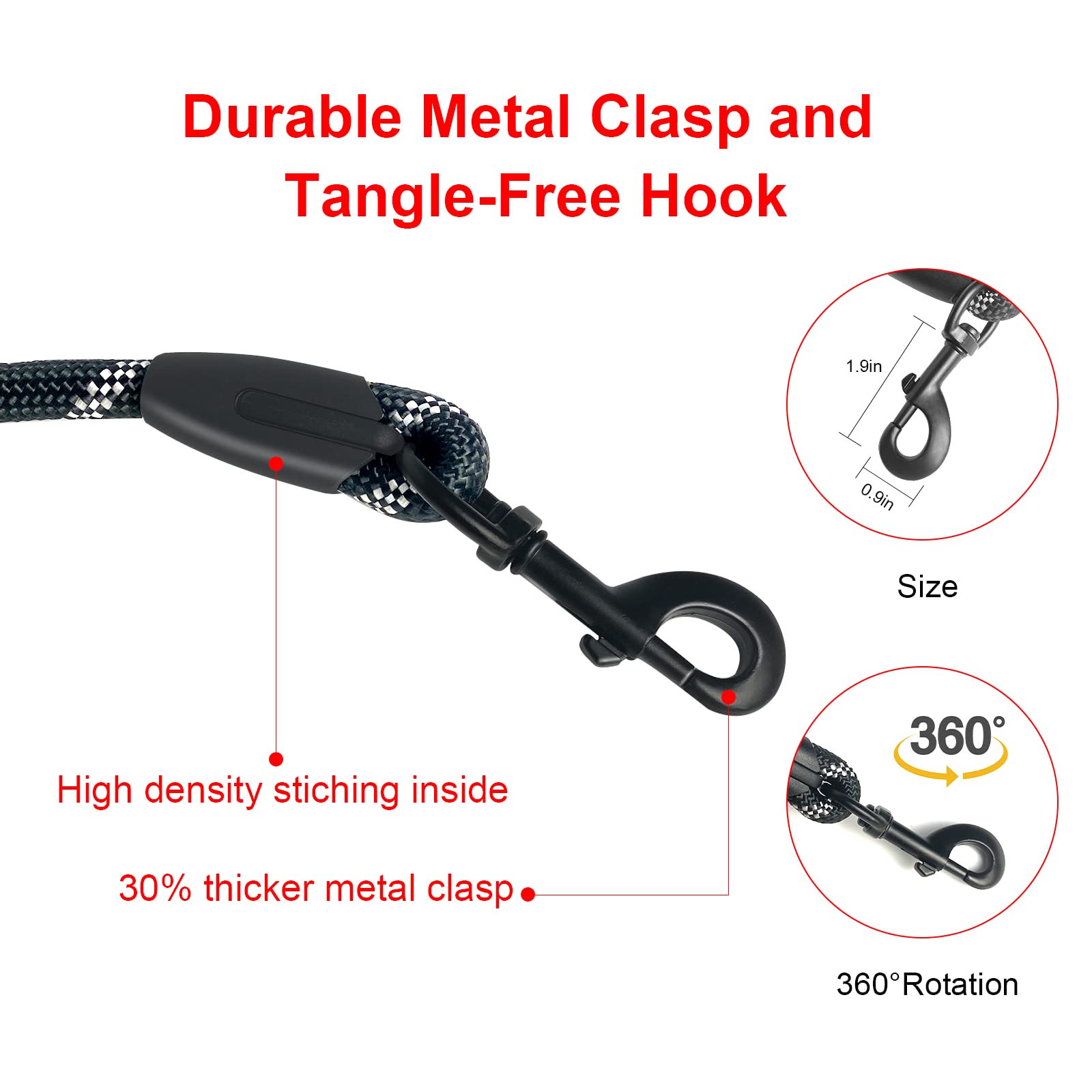 Beastron 5Ft Heavy Duty Dog Leash With Comfortable Padded Handle And Highly Reflective Threads For Medium And Large Dog’S, Black