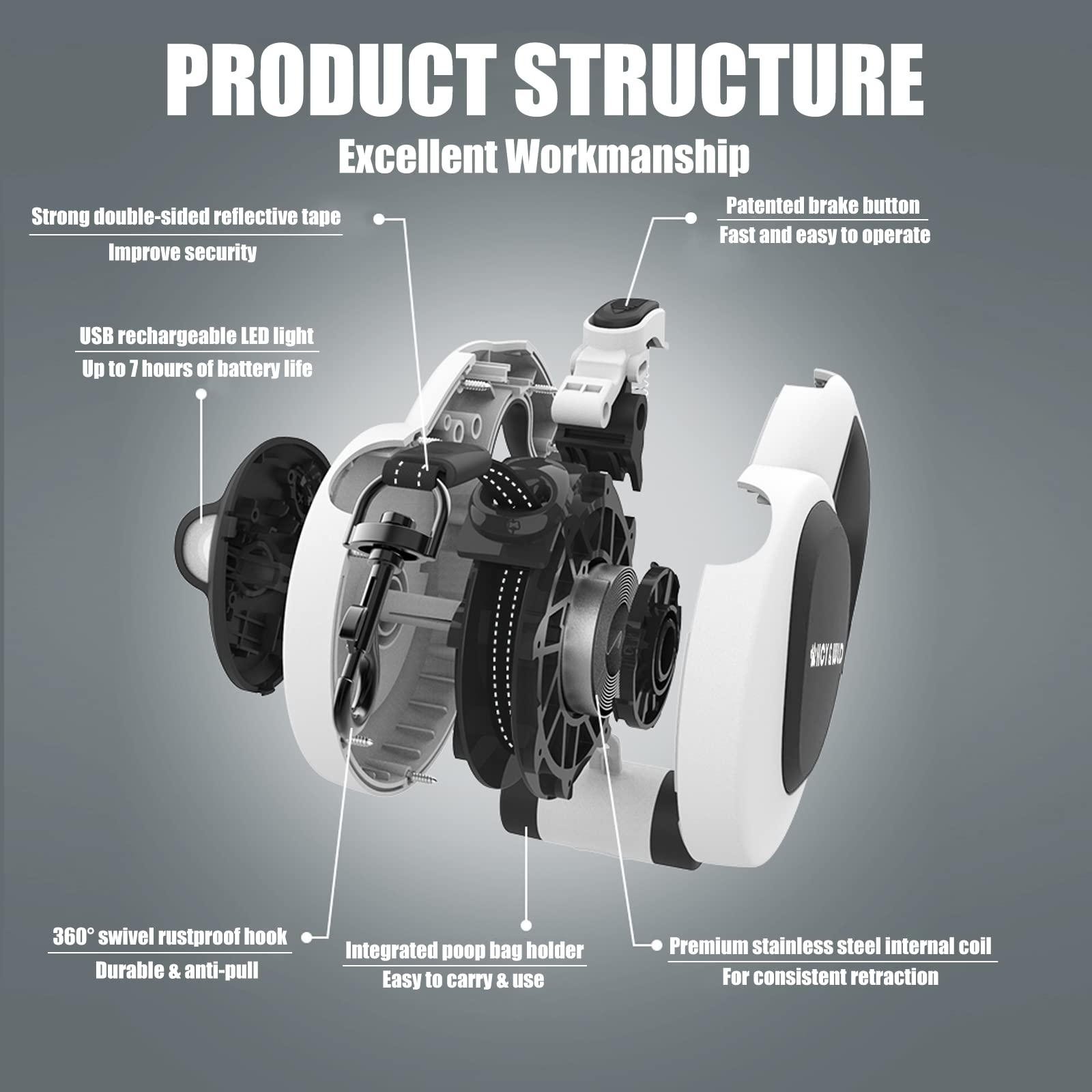 Hcy&Wld Upgrade 4-In-1 Retractable Dog Leash With Led Light & Dispenser & Poop Bags, 16 Ft Heavy Duty Dog Leash With Anti-Slip H