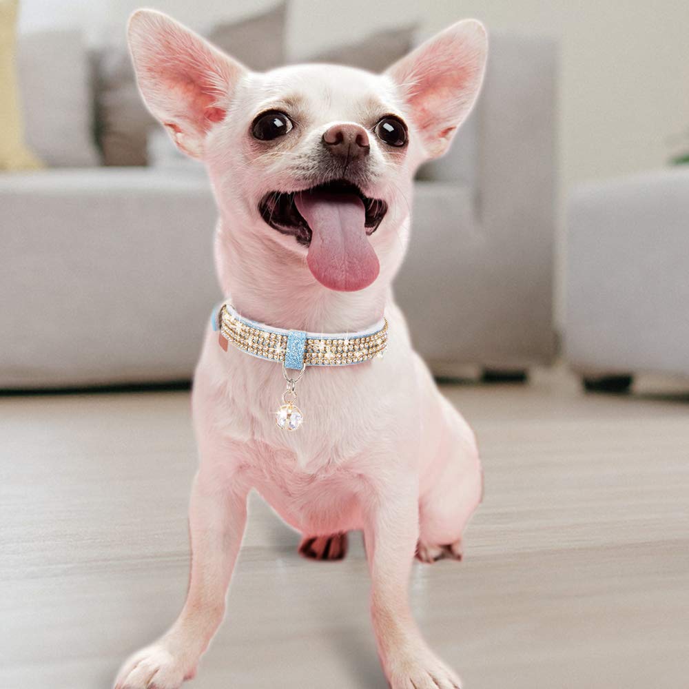 Petshome Cat Collar, Dog Collar, [Bling Rhinestones] Premium Pu Leather With Pendant Adjustable Collars For Big Cat And Small To Medium Dog Small Blue