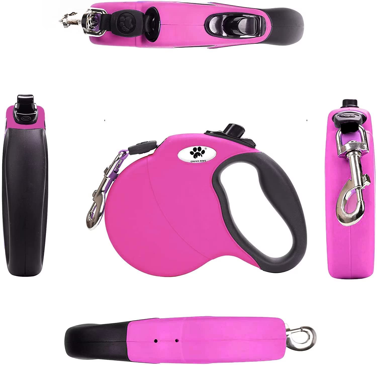 Crown Paws 16Ft Retractable Dog Leash For Medium Breed Dogs Up To 44 Lbs With A Detachable Chew Proof Extender Wire Ropes (Pink
