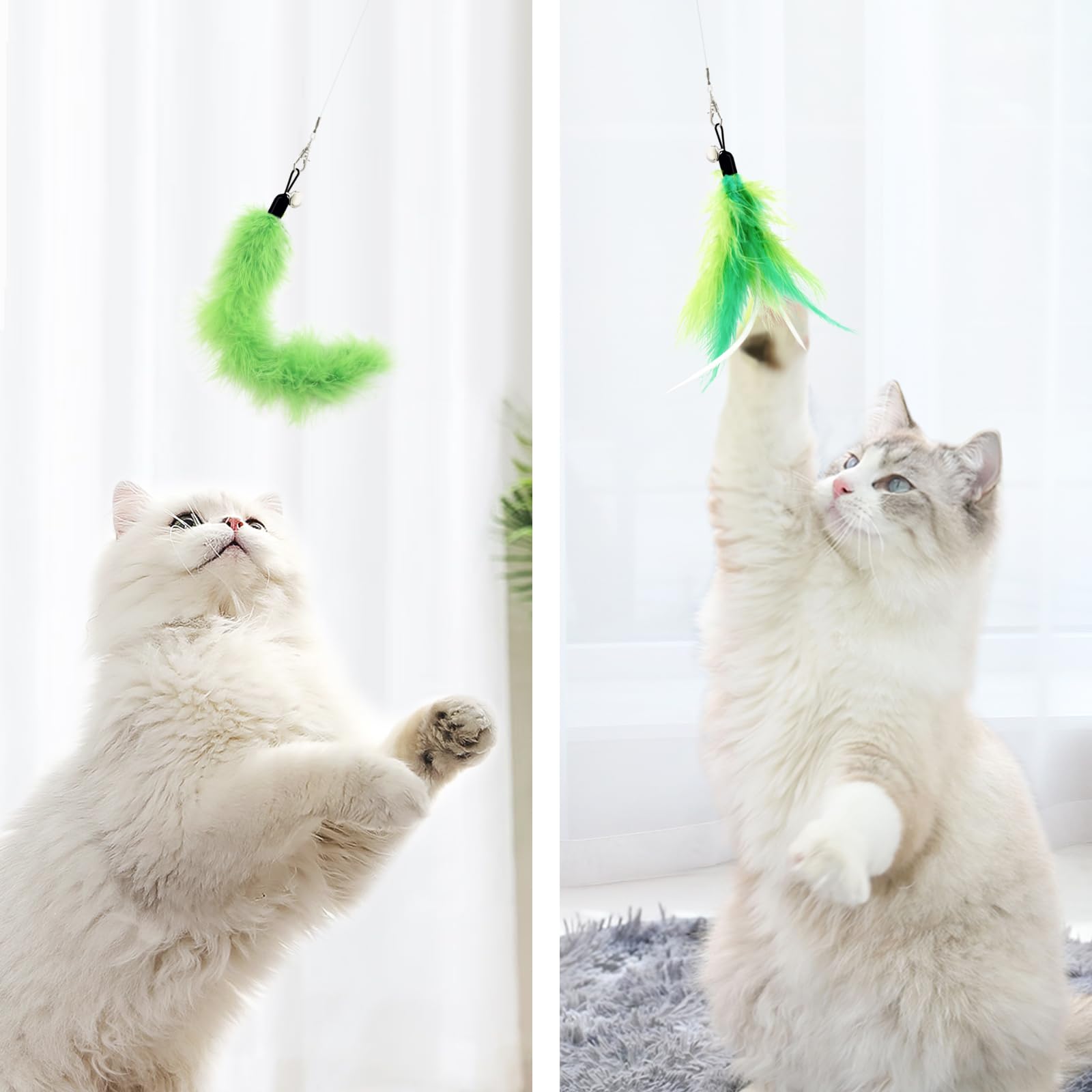 Songway Cat Feather Toys Wand - 7 Pcs Interactive Cat Toys For Indoor Cat Kitten, Retractable Cat Wand Toy With 6 Natural Feather Refills With Bell, Cat Fishing Pole Toy